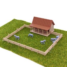 Outland Models Miniaturas Pequeño Establo de Campo con Caballos y Hierba Escala 1:220 Z