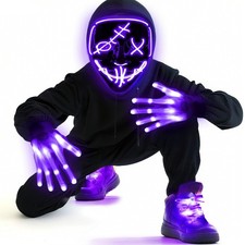 3 Set Halloween LED Mask Light Up Gloves 8 7 inch, 9 5 51 Purple