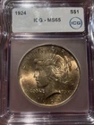 1924-P  Peace 90% Silver Dollar S$1 ICG  MS65 TONED Nice Color