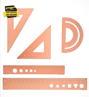 5 Pcs Metal Geometry Set, Math Drafting Ruler Kit- Aluminum Triangle Rulers, Pro