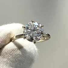 3CT Round-Cut VVS1 Moissanite Solitaire Engagement Ring 14K Yellow Gold Plated