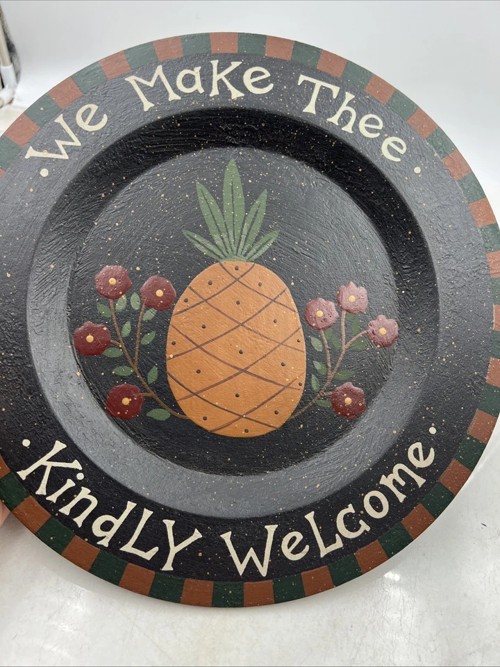 Placa de letrero de bienvenida de madera vintage 12" forma redonda estampado de piña decoración del hogar Foto 4 de 4