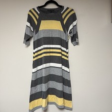 Chris McLaughlin Striped T-Shirt Dress Grey Yellow White Short Sleeve Size 4