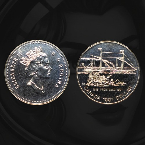 🇨🇦 1991 Canada 1 Dollar Elizabeth II S.S. Frontenac Silver KM#179 BU