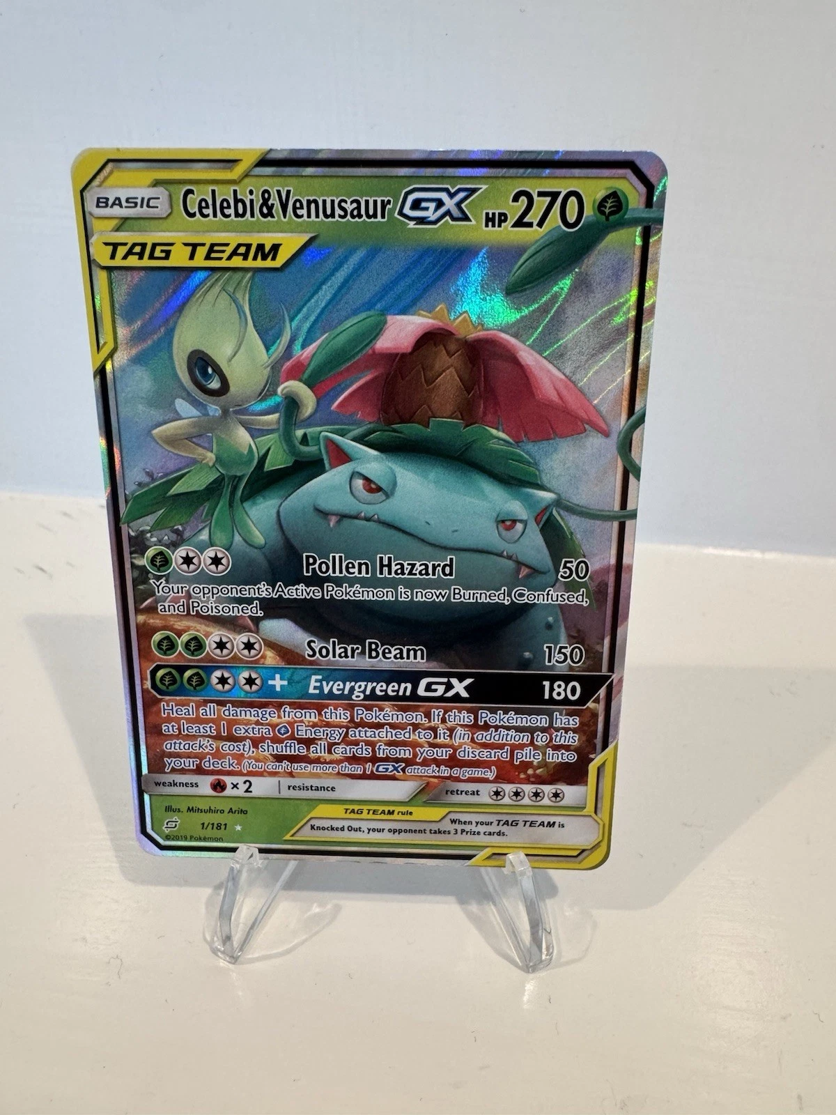 Deal for TagTeam Celebi & Venusaur GX Holo Card 1/181 Pokemon Team Up