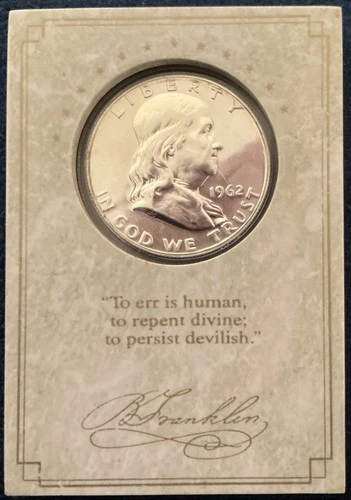 1962 FRANKLIN SILVER HALF DOLLAR PROOF IN COMMEMORATIVE HOLDER