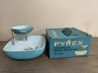 Vintage Pyrex Turquoise Cinderella Snack Chip & Dip Bowl Set Original Box