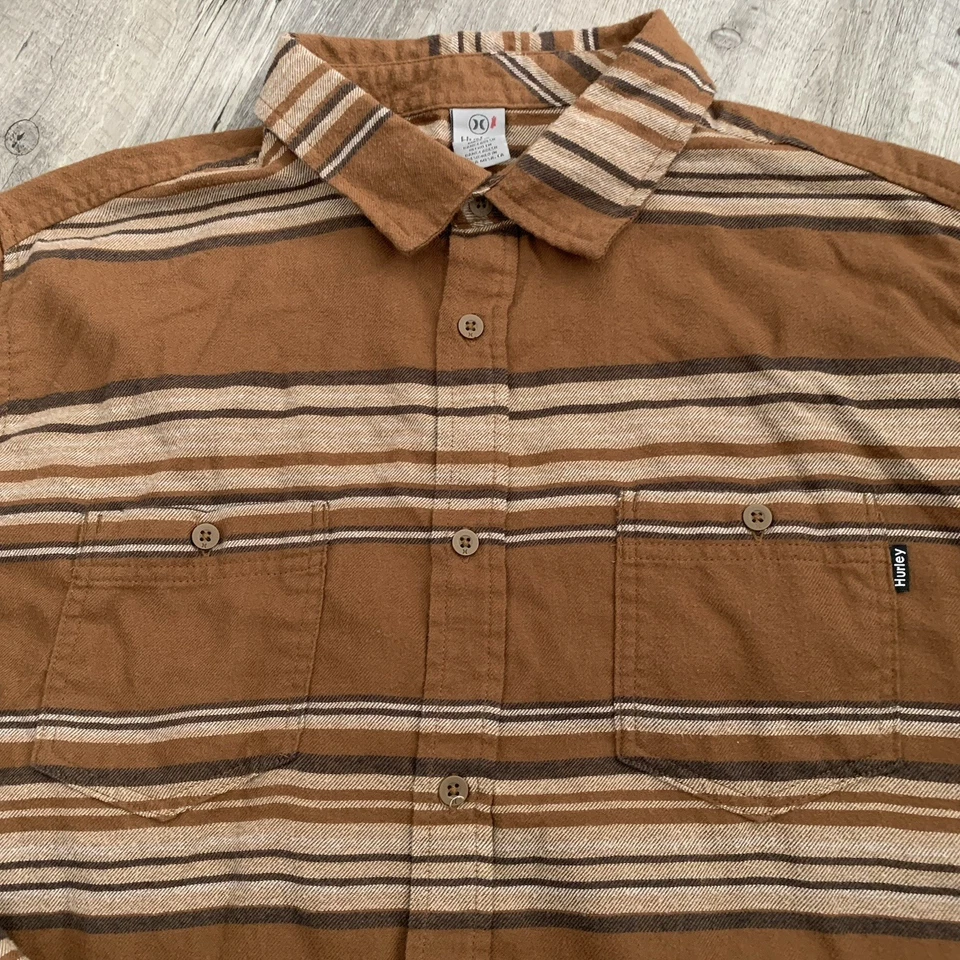 Hurley Flannel Shirt Mens Large Portland Long Sleeve Button Up Bronze Brown - Image 3 of 4