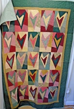 Handmade Folk Art Hearts Rustic Lodge Patchwork Quilt Throw Blanket 51 x 75"