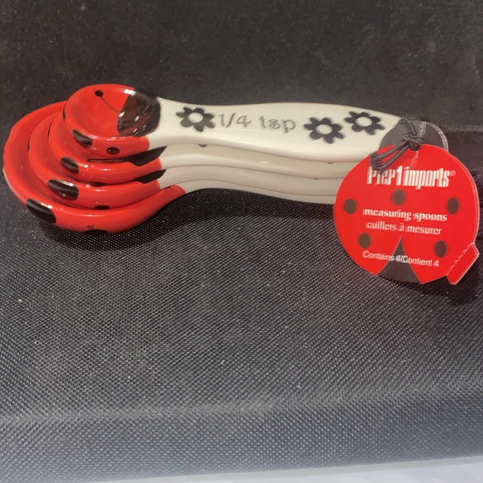 Pier 1 Ladybug Nesting Measuring Spoons Red/Black Detail with White Handles Rare - Image 4 of 4