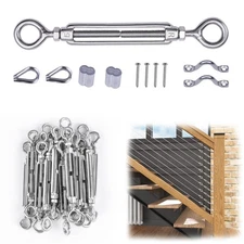 20 Set 1/8" Cable Railing Hardware Kit Heavy Duty Turnbuckle M5 Eye to Eye fo...