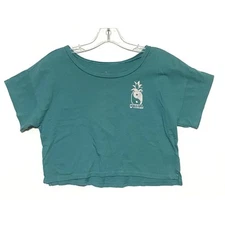 ONeill Ying Yang Pineapple Boxy Fit Crop Green T Shirt Womens Large L Cotton 