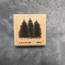 Wood Mounted Rubber Stamp Diane Hillier 1988 RRS 2010 Treeline Trees Vintage Art