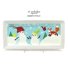St. Nicholas Square NORTH POLE 12.5" Treat Tray Platter Snowman Fox Blue White