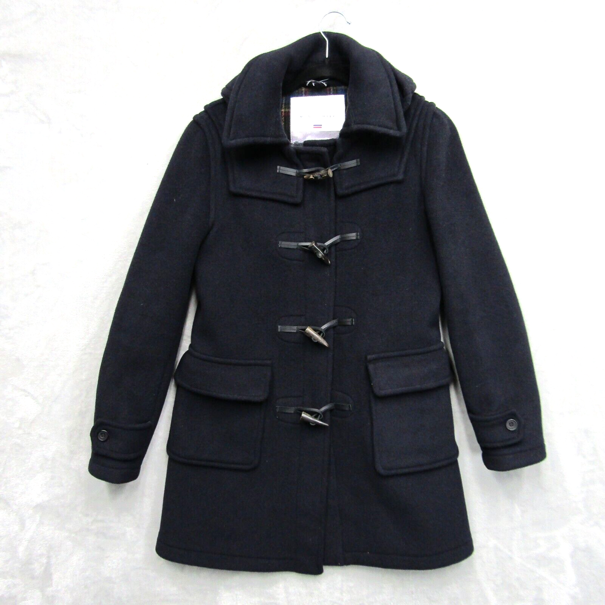 Montgomery England Navy Blue Duffle Coat Wool Blend Wood