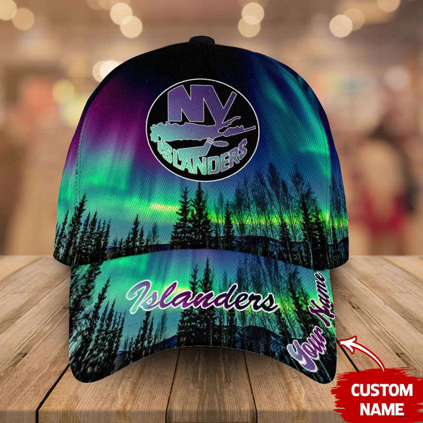 Personalized New York Islanders Baseball Cap Northern Lights Hockey Hat Gift