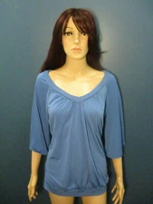 XL blue slinky stretchy braided neckline blouse by EAST 5TH