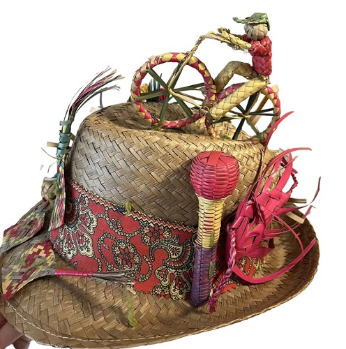 DJ Straw Vintage Hat Raffia Fedora Bike Panama Cuba Miami Keys Island Tropical