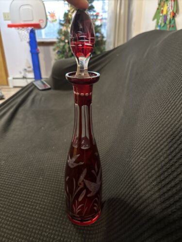 Vase 13 pouces rubis bohème Egermann coupé rouge pour effacer - Photo 1 sur 8
