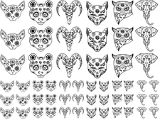 Sugar Skull Panda Fox Owl 0.5 to 1 Inch Black Fused Glass Decals