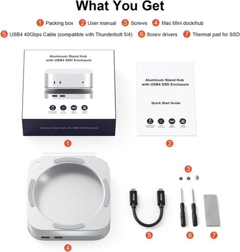 QWIIZLAB 40Gbps MAC Mini M4/M4 Pro Stand Hub with USB4 NVMe SSD Enclosure - Photo 5/19