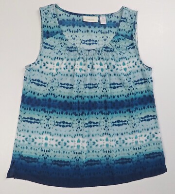 CHICOS Sleeveless Top Ombre Ruffle Neck Blouse Blue Size Zero  Equals Size 4