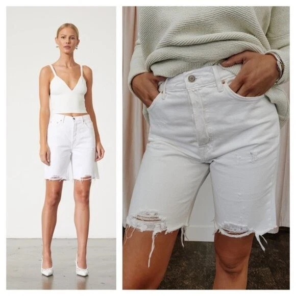 White distressed sale bermuda shorts