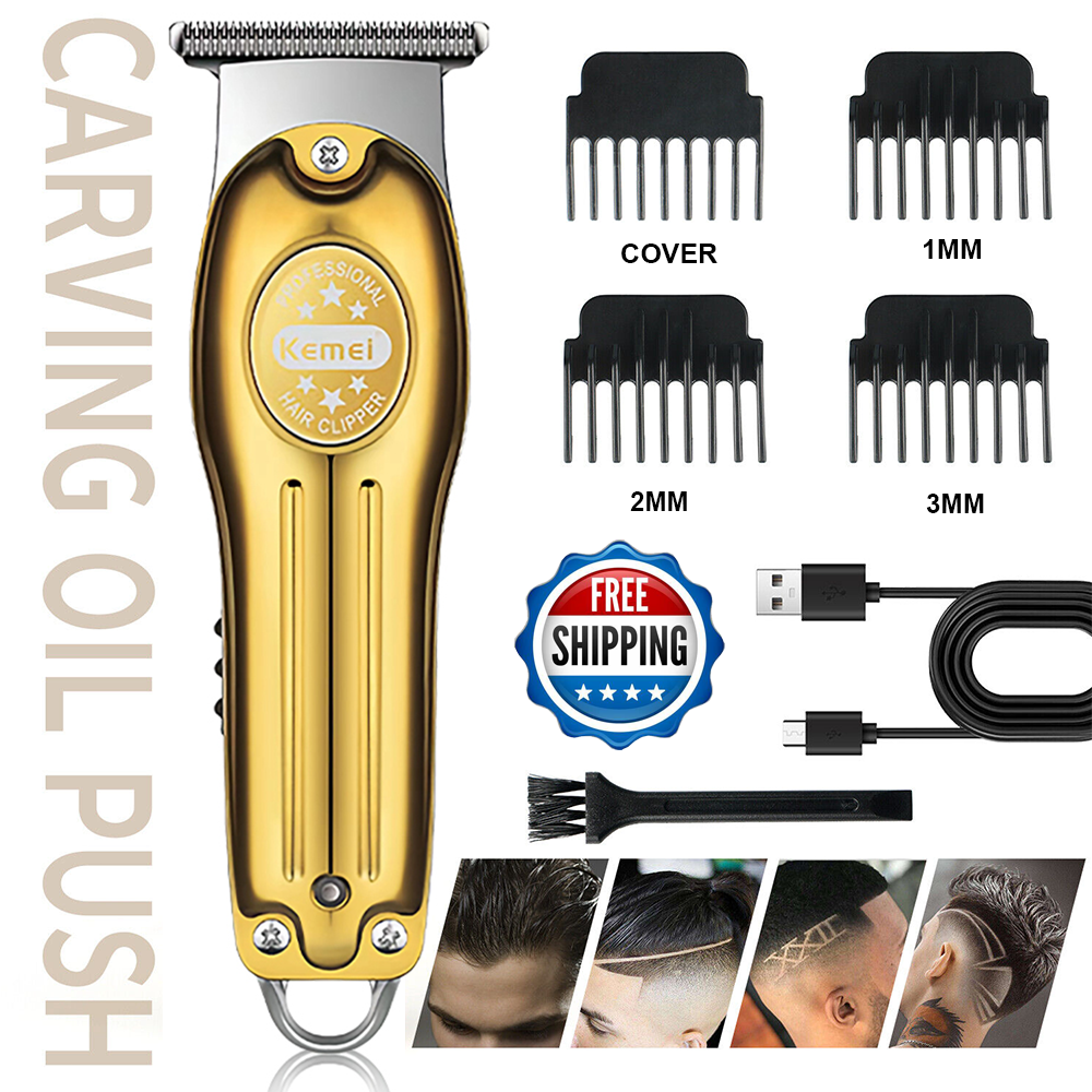 Kemei-679 0.00MM T-Blade USB Rechargeable Hair Clipper Trimmer Kit Black