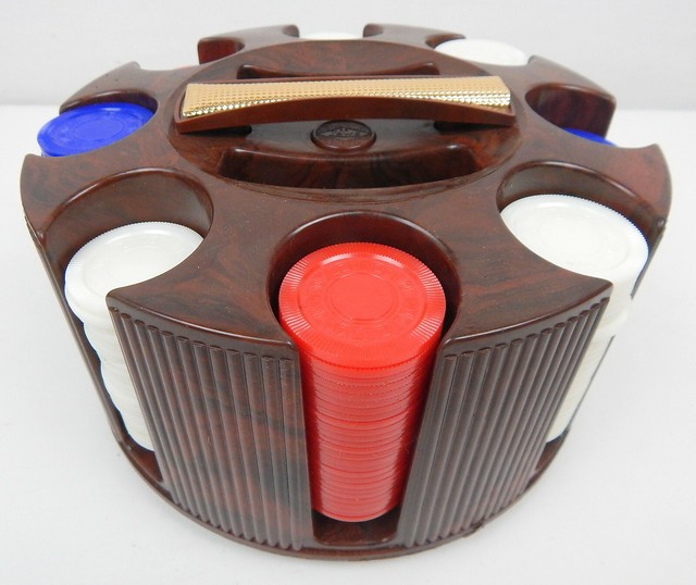 E.S. LOWE Co Revolving Plastic Poker Chip Rack w/ Box 1950's Card Games