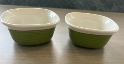 CORNINGWARE Etch Set Of OZ Stoneware Green Ramekin Bowls x 2”T 