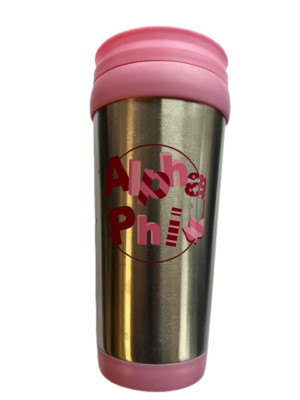 Alpha Phi 16 oz Stainless Steel Insulated Travel Mug Slide Top NOS