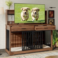 55.1" Dog Crate Furniture for 2 Dogs Dog Cage Table TV Stand Side End Table