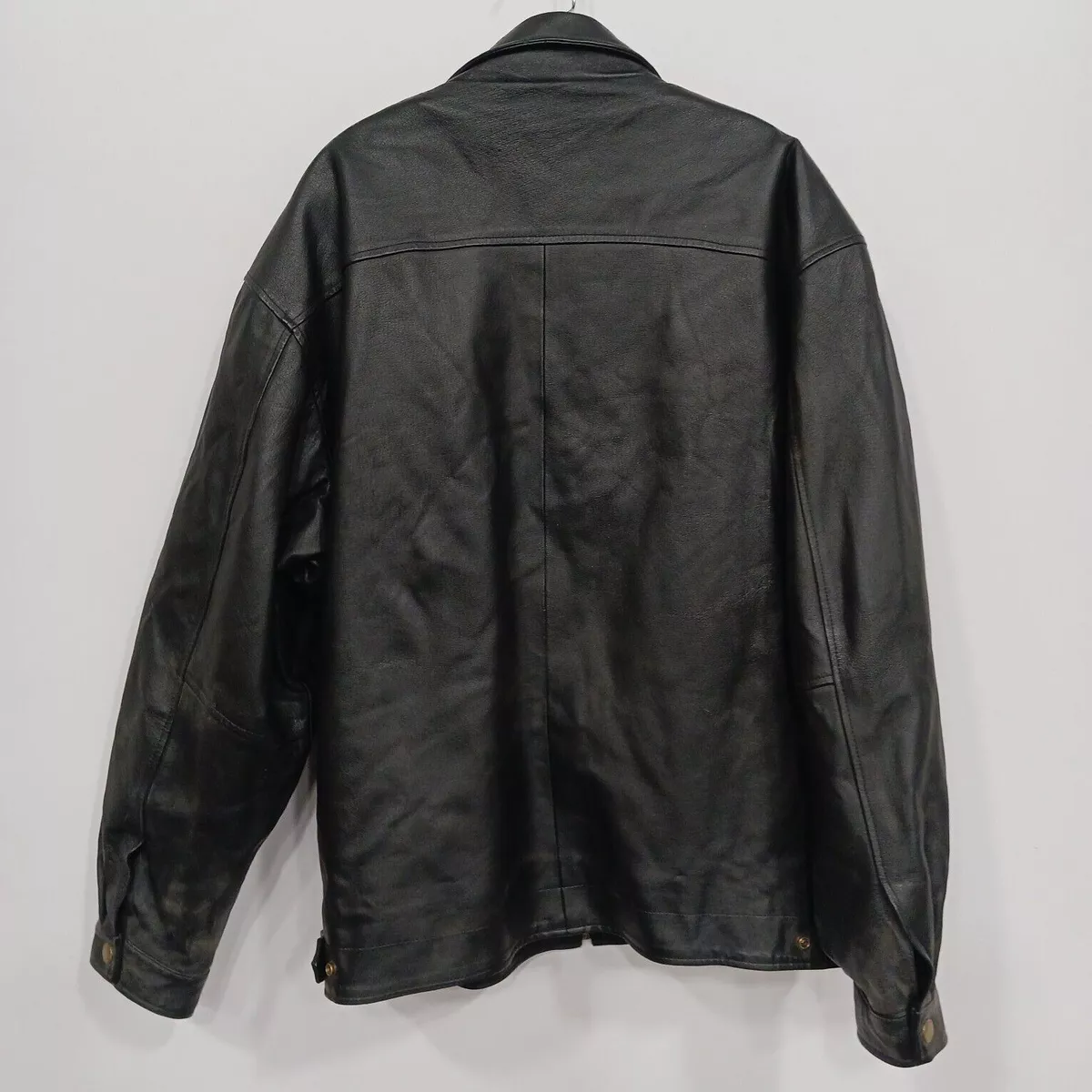 WINCO USA Mens Large Black Leather Jacket Fleece Lined Full Zip
