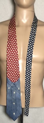 Tommy Hilfiger Men's Tie Red White Blue Stars 58'' Length
