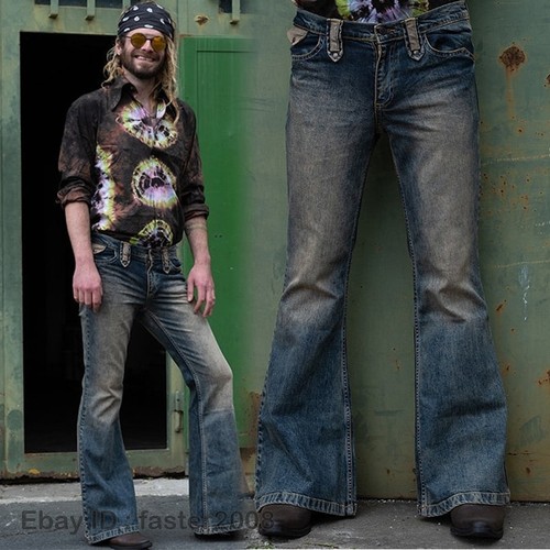 Herren Denim Hose Jeans Hose Weites Bein Freizeit Retro Glockenboden High Waist OL - Bild 2 von 15