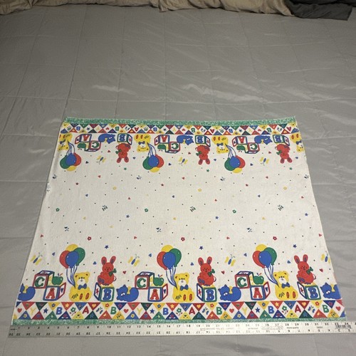 Vtg Riegel Baby Receiving Blanket Colorful Bunny Balloon Teddy Bear Blocks 80s - Picture 8 of 15