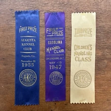 Vintage AKC American Kennel Club Award Prize Ribbons Lot of 3