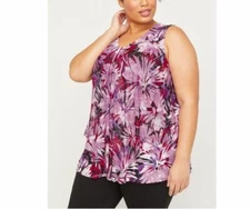 Catherines Plus Purple Floral Tank Top Blouse Petite 2X 22/24 Spring Summer