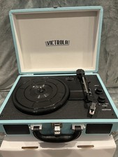 Victrola Portable Bluetooth Turntable 3-Speed Built-In Speakers Blue
