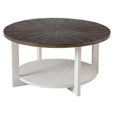 COZAYH Rustic Farmhouse Large Round Wood Coffee Table with Storage Shelf, Brown
