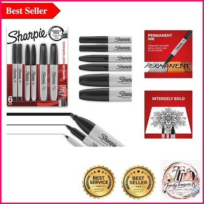 6-Piece Permanent Marker Variety Set - Waterproof, Fade-Resistant, Multi-Surface