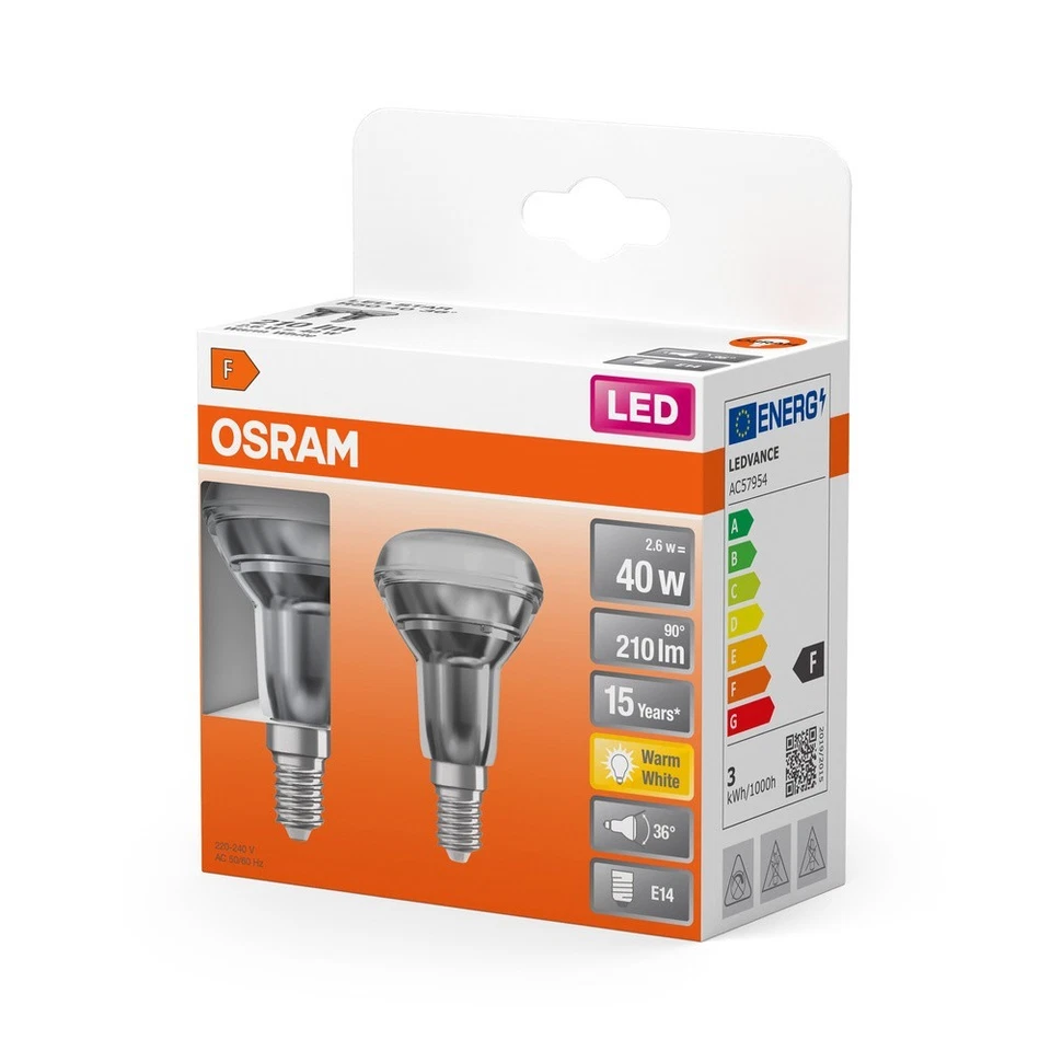 Osram LED Star R50 Reflector Lamp, Socket: E14, Warm White, 2700 Kelvin, 2.6 W, - Image 2 of 2