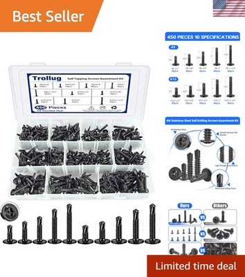 450PCS Self Tapping Screws for Metal, 410 Stainless Steel Self Drilling Screw...