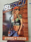 Vintage Busch Beer Sexy Girl Metal / Tin Sign ALWAYS IN SEASON HUNTING 33"x20"