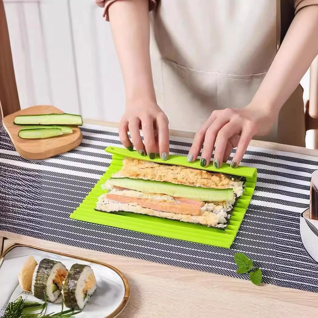 Silicone Sushi Rolling Mat Bamboo Look Non-Stick Easy Clean Portable Sushi Tool