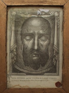 ANTIQUE CADRE RELIQUAIRE LA SAINTE FACE JESUS CHRISTUS PAPE PIE X 1909