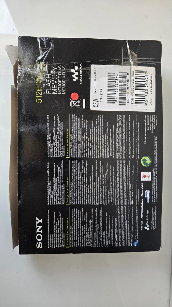 Neuf Sony NW-E205 MP3 512MB boite Walkman Network Flash Memory USB Serie B noir