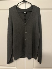 Stussy Sweater Brushed Fleece Cardigan in Charcoal Grey Men  s Large NWT