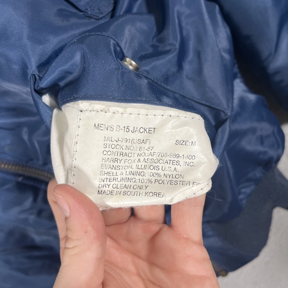 Harry & Fox Associates Sz M Blue USAF B-15 Bomber Jacket (MIL-J-791) Military - Image 4 of 4