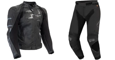 Richa Stradale 2PC Schwarz SPORTS Motorrad Leder Aa Jacke/Hose Satz Handschuhe - Bild 1 von 4